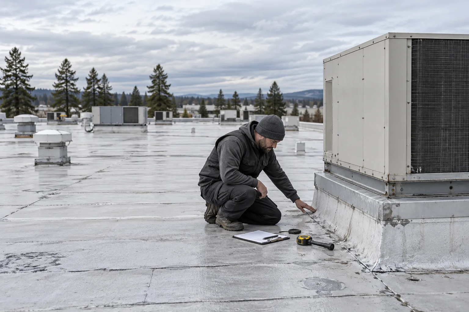 Illustrative commercial roof assessment and restoration